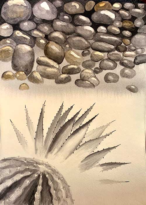 River’s Stones, Watercolor on paper, 17”x 14”, 2020
